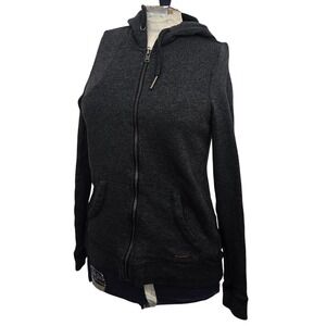 Roxy Womens Zip Up Hoodie Small Dark Grey Marled Cotton Blend Jacket Surf Casual